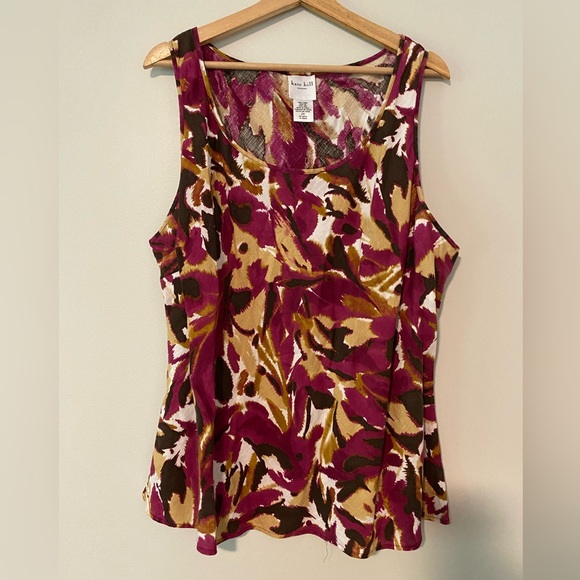 Kate Hill Woman 2X Linen tank bold pattern artsy - Picture 1 of 5